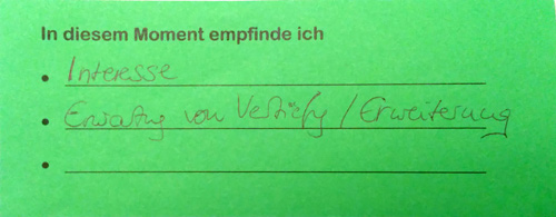 Erste Kommentarkarte zu Kursbeginn als Beispiel (siehe Text) 