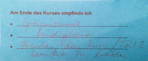 Erste Kommentarkarte zu Kursende als Beispiel (siehe Text) 