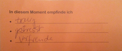 Erste Kommentarkarte zu Kursbeginn als Beispiel (siehe Text) 