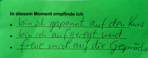 Erste Kommentarkarte zu Kursbeginn als Beispiel (siehe Text)