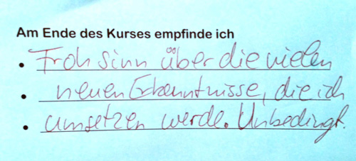 Erste Kommentarkarte zu Kursende als Beispiel (siehe Text)