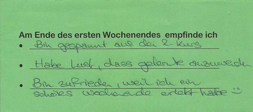 Erste Kommentarkarte zu Kursende als Beispiel (siehe Text) 