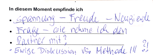 Erste Kommentarkarte zu Kursbeginn als Beispiel (siehe Text)